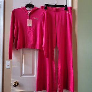 Juicy Couture Vixen Pink Knit Tracksuit Hoodie/Sweater & Pants Set size XL NWT